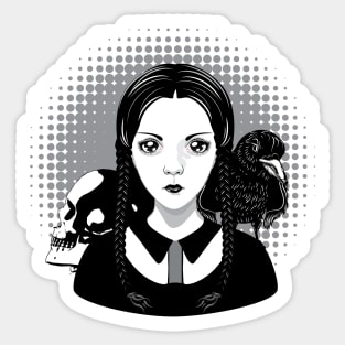 Gothic girl with skull and crow Sticker